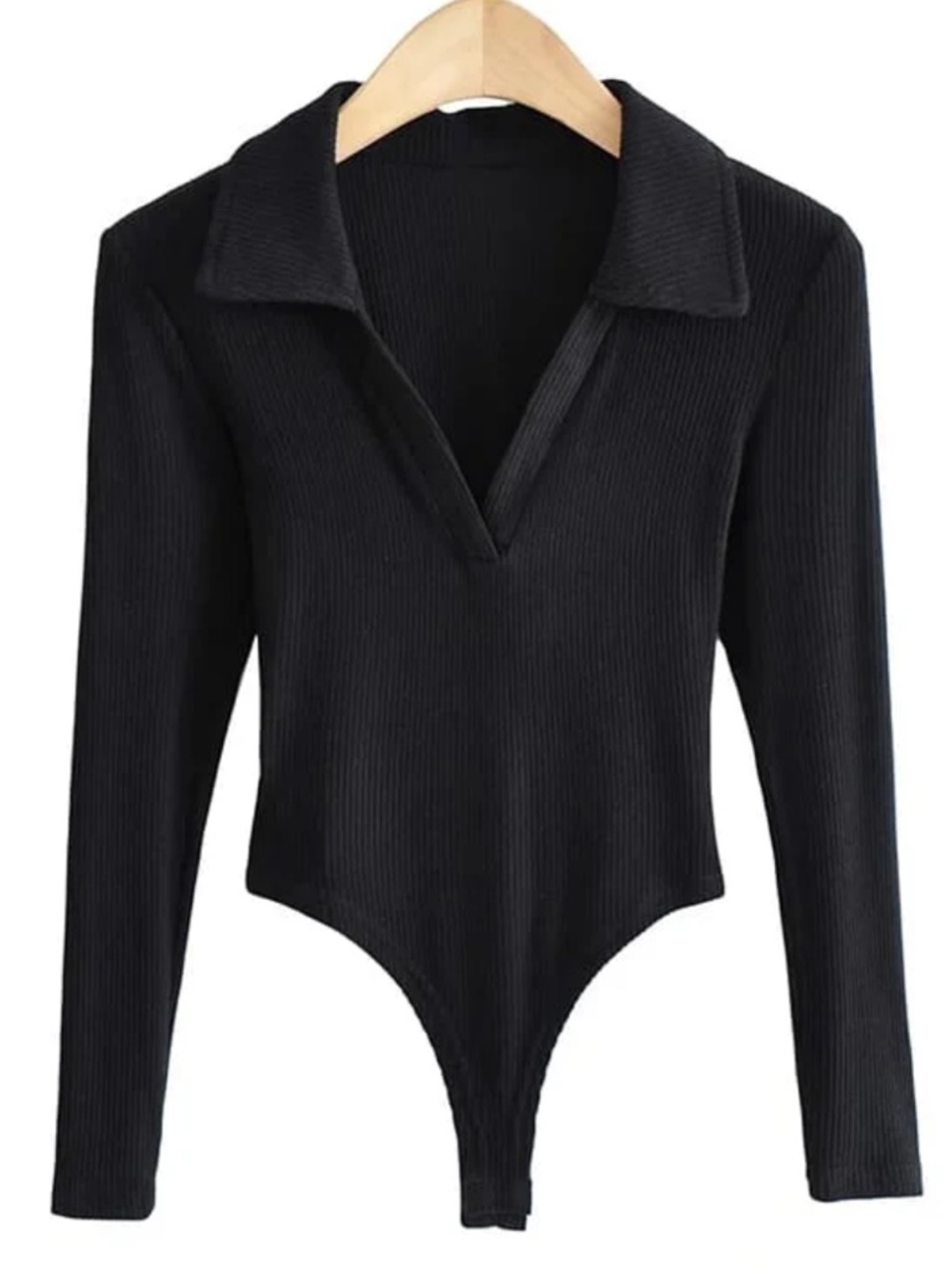 Truth Black Ribbed Long-Sleeve Collared Bodysuit